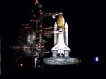 Shuttle on pad at night